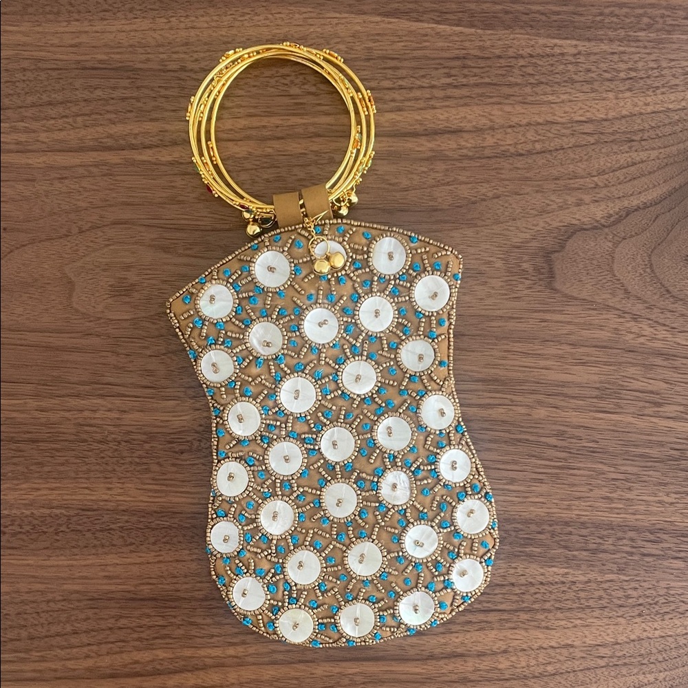 Indian Beaded Handbag with Gold Handle